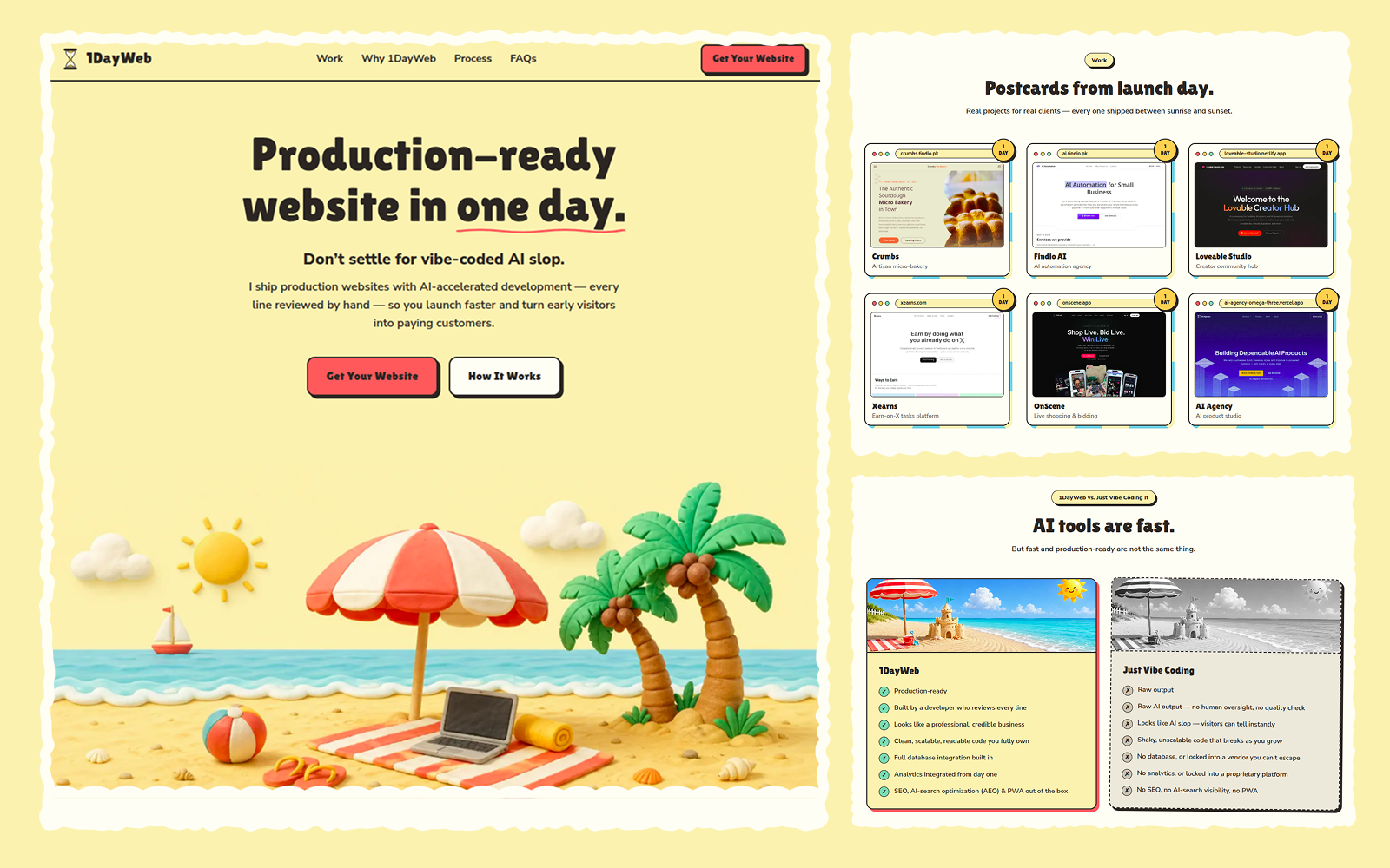 1DayWeb landing page