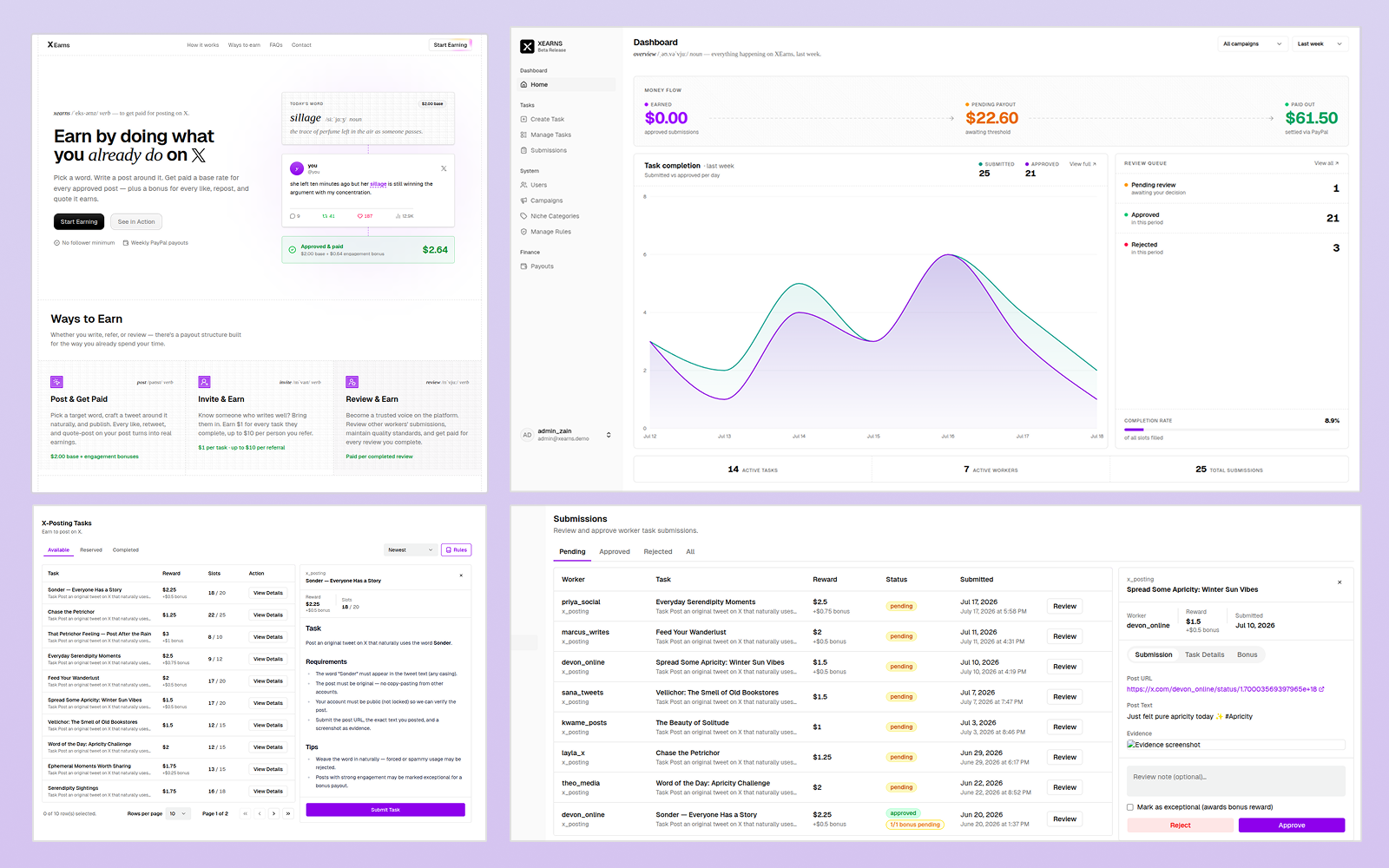 XEarns landing page
